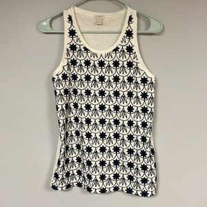 J. Crew tank top size , White with black floral embroidery on front, XS, cotton